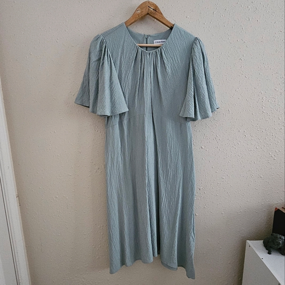 Calvin Klein Flutter Sleeve Midi Mint Dress